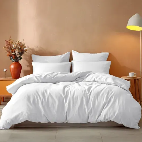 Parure Housse De Couette 260x240 Cm Avec 2 Taies 65x65 Cm En Coton Blanc Studio