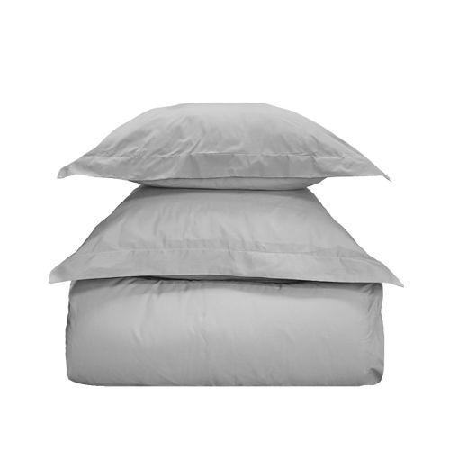 Parure Housse De Couette 260x240 Cm Avec 2 Taies 65x65 Cm En Coton Gris Perle Studio