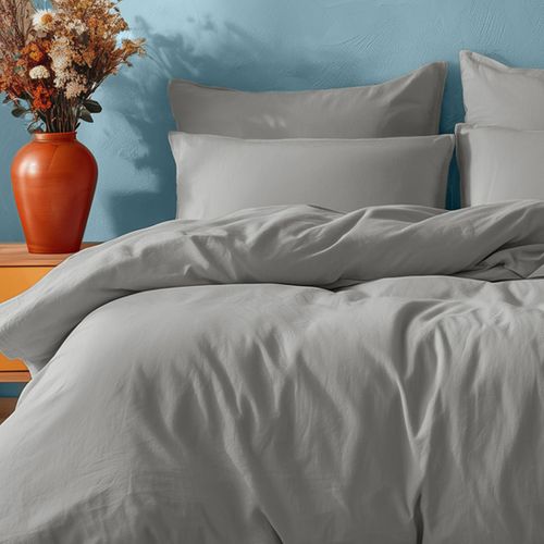 Parure Housse De Couette 260x240 Cm Avec 2 Taies 65x65 Cm En Coton Gris Perle Studio