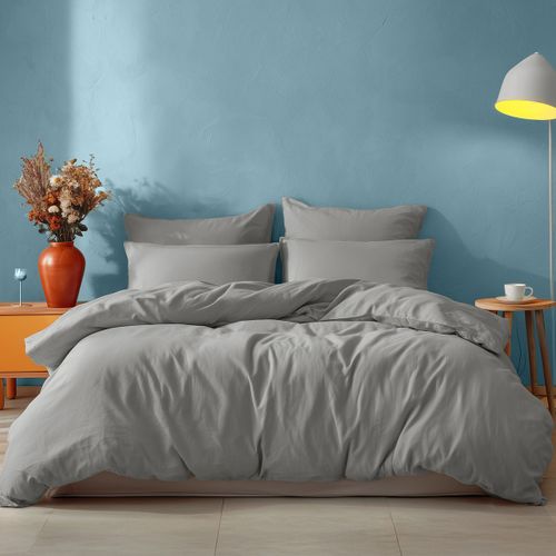 Parure Housse De Couette 260x240 Cm Avec 2 Taies 65x65 Cm En Coton Gris Perle Studio