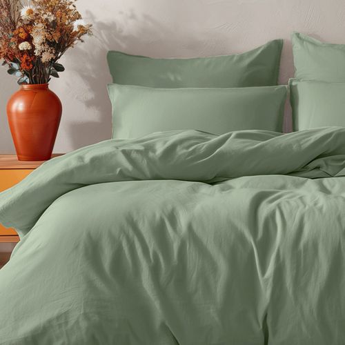 Parure Housse De Couette 260x240 Cm Avec 2 Taies 65x65 Cm En Coton Sauge Studio