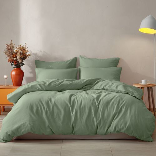 Parure Housse De Couette 260x240 Cm Avec 2 Taies 65x65 Cm En Coton Sauge Studio