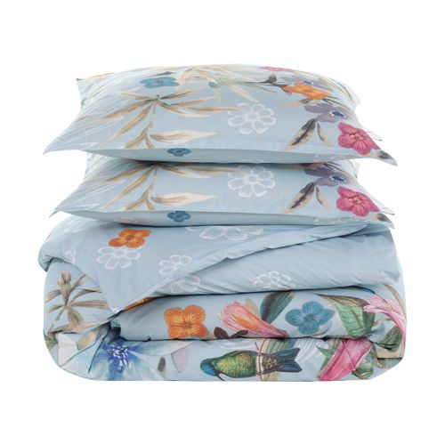 Parure De Lit Avec 2 Taies 65x65 Cm En Percale  140x200 Cm Bleu Arctic Birdie