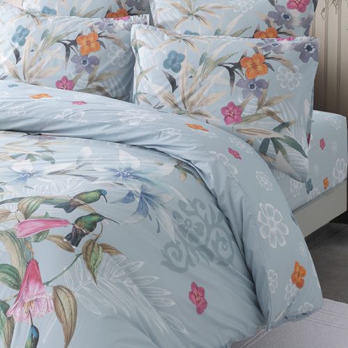 Parure De Lit Avec 2 Taies 65x65 Cm En Percale  140x200 Cm Bleu Arctic Birdie