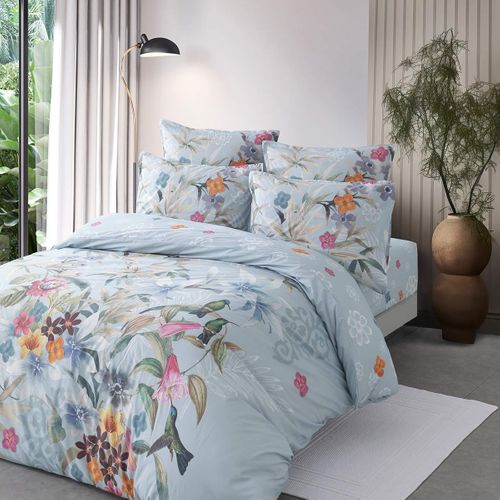 Parure De Lit Avec 2 Taies 65x65 Cm En Percale  140x200 Cm Bleu Arctic Birdie