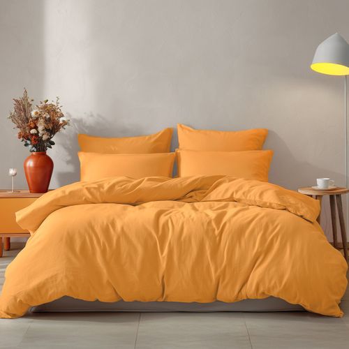 Parure Housse De Couette 140x200 Avec 2 Taies 50x70 Cm En Coton Caramel Studio