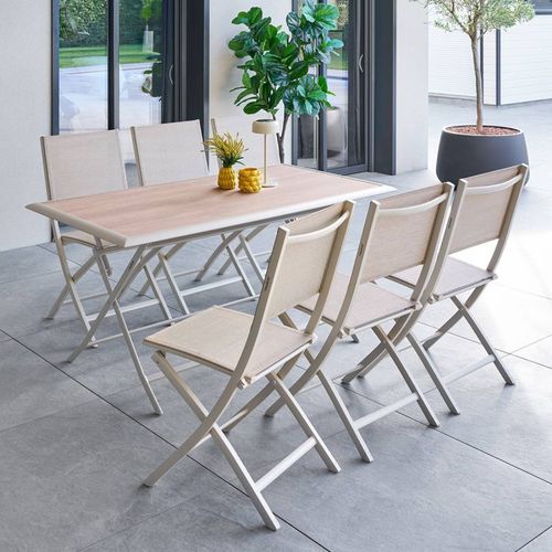 Table Extérieure Pliante 6 Places Azua Verre Effet Bois épeautre Argile Hespéride