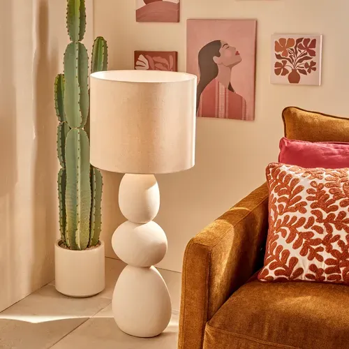 Lampadaire 3 galets H. 100 cm ALITHA Beige vue d'ambiance 1