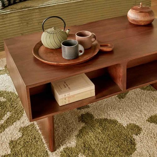 Table Basse Rectangulaire 2 Tiroirs 2 Niches Nyero 60x109cm Marron