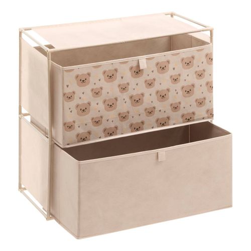 Commode Enfant Tissa 2 Tirroirs Beige Imprimé Ourson 60x30x60 Cm