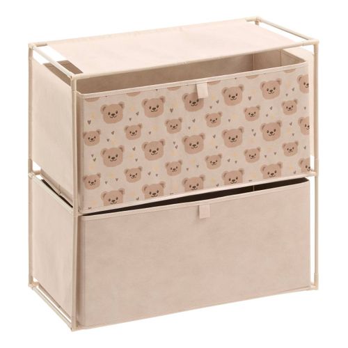 Commode Enfant Tissa 2 Tirroirs Beige Imprimé Ourson 60x30x60 Cm