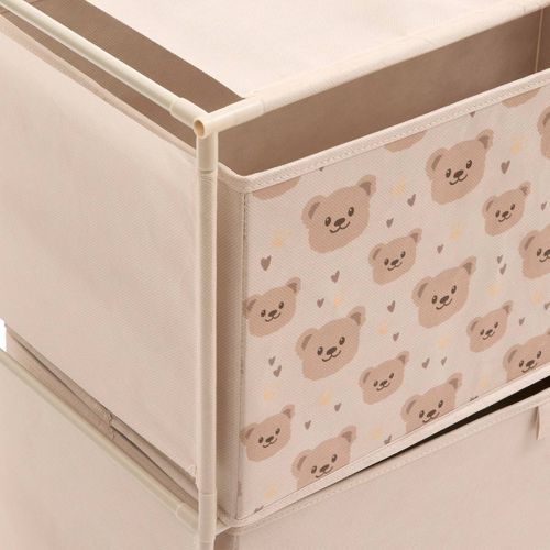 Commode Enfant Tissa 2 Tirroirs Beige Imprimé Ourson 60x30x60 Cm