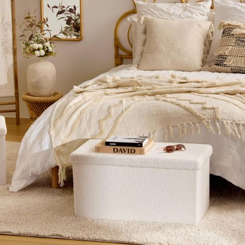 Pouf Pliable Coffre Jaiko En Bouclette Blanc 76x38cm