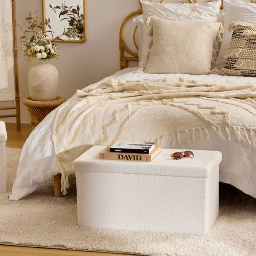 Pouf Pliable Coffre Jaiko En Bouclette Blanc 76x38cm