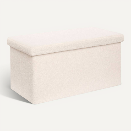 Pouf Pliable Coffre Jaiko En Bouclette Blanc 76x38cm