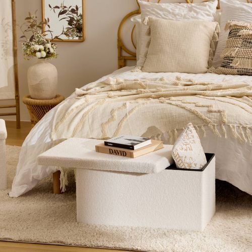 Pouf Pliable Coffre Jaiko En Bouclette Blanc 76x38cm