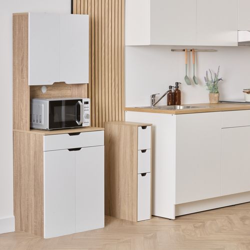 Buffet de cuisine H.170 cm 4 portes EAT imitation chêne et blanc vue d'ambiance 1