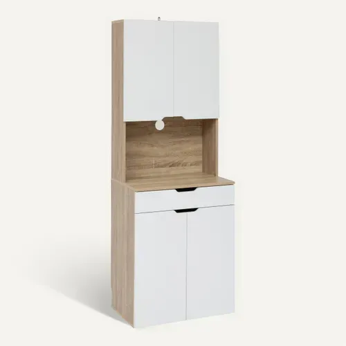 Buffet de cuisine H.170 cm 4 portes EAT imitation chêne et blanc vue de face