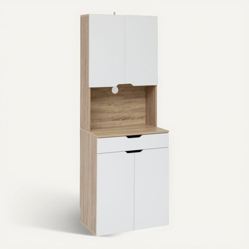 Buffet de cuisine H.170 cm 4 portes EAT imitation chêne et blanc vue 3/4