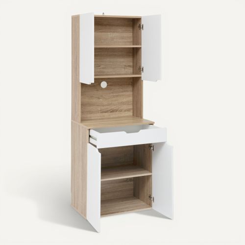 Buffet de cuisine H.170 cm 4 portes EAT imitation chêne et blanc