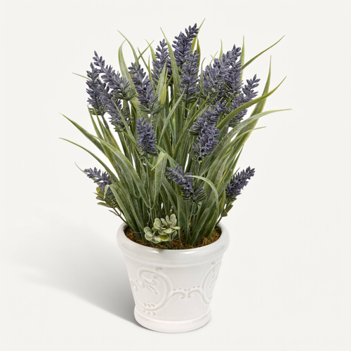 Composition Florale Artificielle Prov Lavande 35 Cm Pot En Grès
