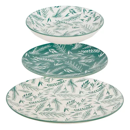 Service de vaisselle 12 pièces AGATHE Blanc / Vert vue 3/4