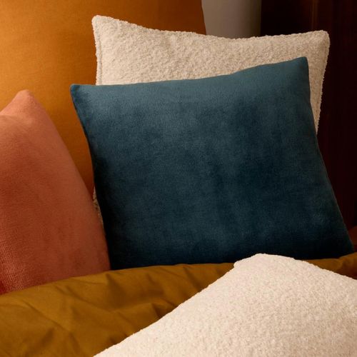 Coussin En Flanelle Uni "ollis" 38x38cm Bleu égéen