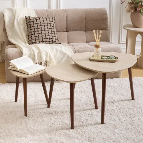 Tables basses gigognes MILEO Imitation noyer et travertin