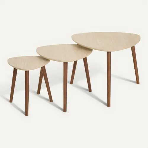 Tables basses gigognes MILEO Imitation noyer et travertin vue de face