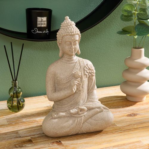 Statue Bouddha Assis Salma 17x10,5x27cm Beige