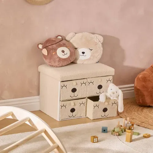 Pouf Pliant Enfant Ezzio Beige 4 Tirroirs 39x38x50 Cm