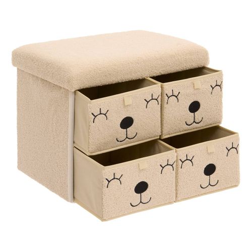 Pouf Pliant Enfant Ezzio Beige 4 Tirroirs 39x38x50 Cm