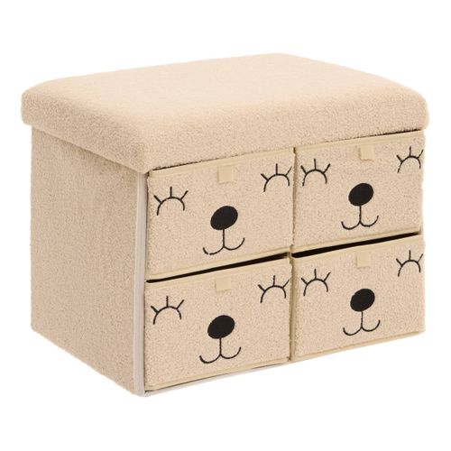 Pouf Pliant Enfant Ezzio Beige 4 Tirroirs 39x38x50 Cm
