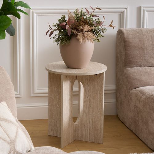 Table d'appoint Ø 40 cm ANAYA Effet travertin vue d'ambiance 1