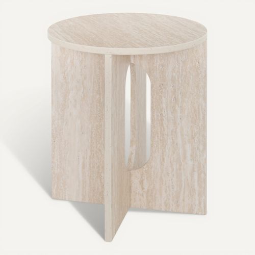 Table d'appoint Ø 40 cm ANAYA Effet travertin vue de face