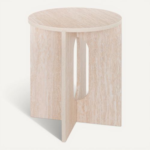 Table d'appoint Ø 40 cm ANAYA Effet travertin vue 3/4