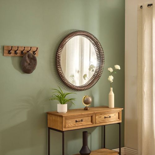 Miroir Barrel Rond D.90cm Marron