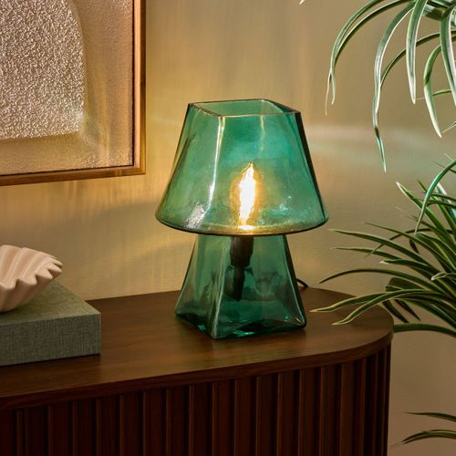 Lampe Champignon Elita H.26cm En Verre Bleu