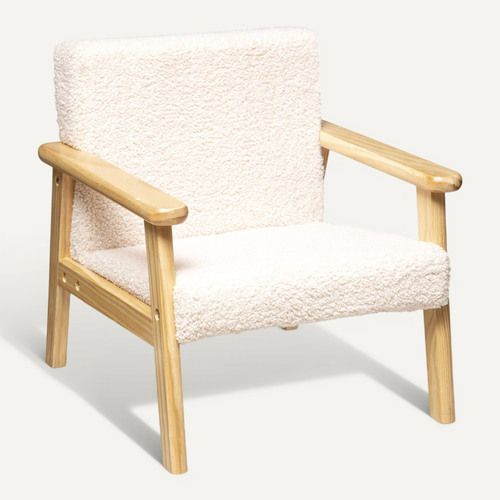 Fauteuil Pour Enfant En Bois Et Tissu Bouclette Écru H 46 Cm
