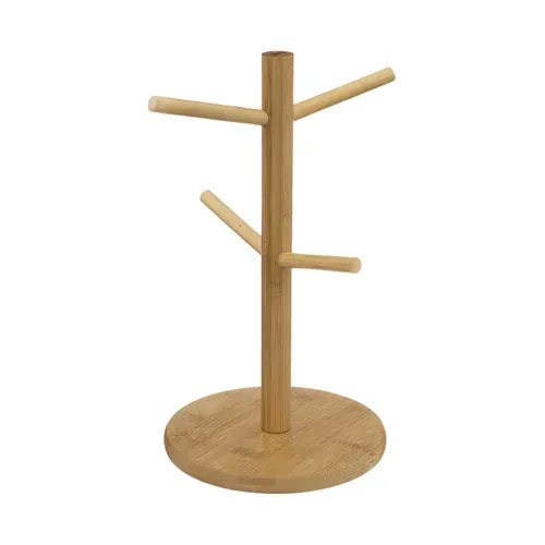 Lot De 4 Mugs En Porcelaine Sur Rack En Bambou