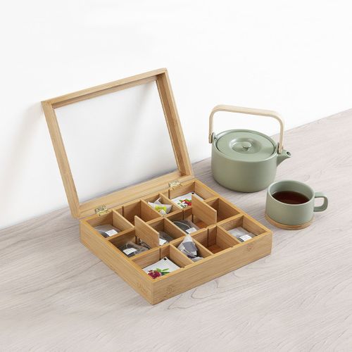 Boîte à Thé En Bambou 12 Compartiments Amovibles