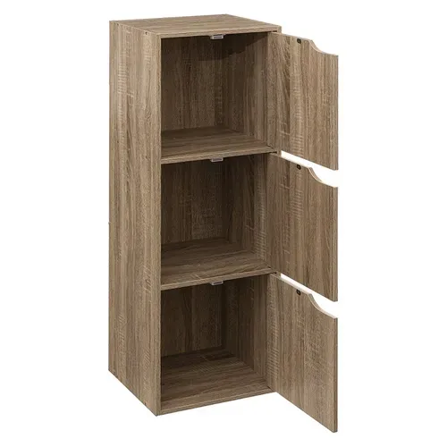 Meuble Etagère 3 Cases De Rangement 3 Portes Effet Bois Naturel H 100.5 Cm