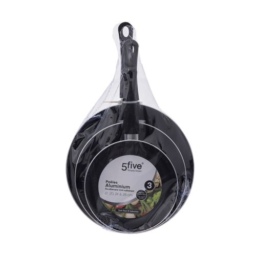 Five - Set De 2 Poêles En Aluminium Noir 24 Cm & 28 Cm - Induction Compatible, Anti-Adhérent Et Résistant