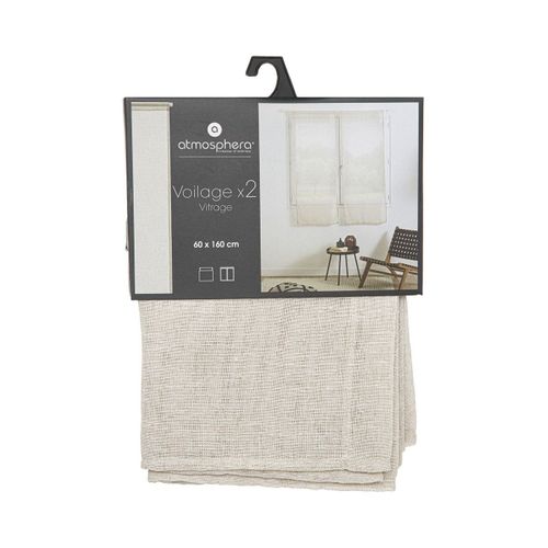 Lot De 2 Voilages Vitrage Beige Lin 60 X 160 Cm