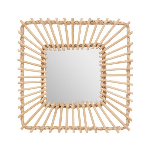 Miroir Mural Carré En Rotin 40 X 40 Cm