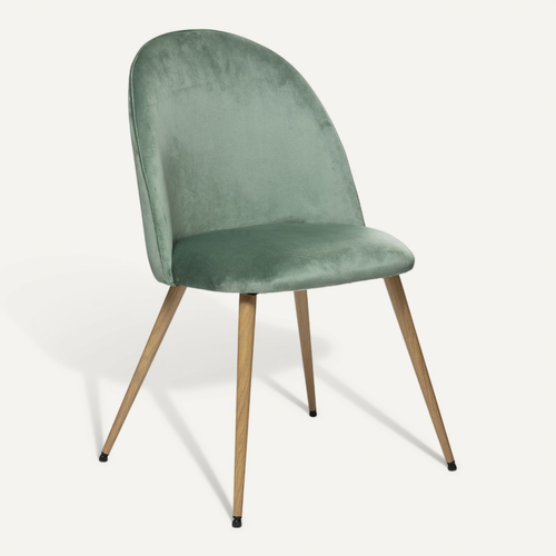 Chaise De Table En Velours Vert Céladon Et Pieds En Métal
