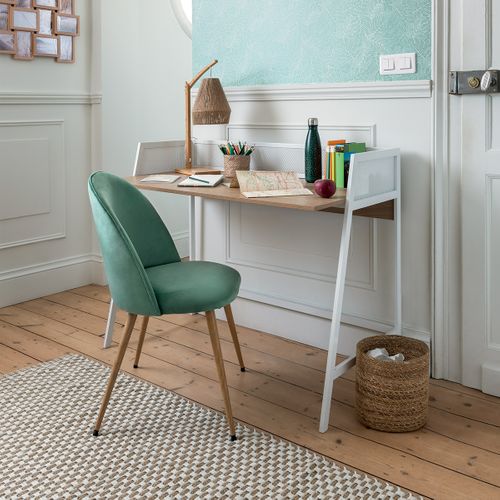 Chaise De Table En Velours Vert Céladon Et Pieds En Métal