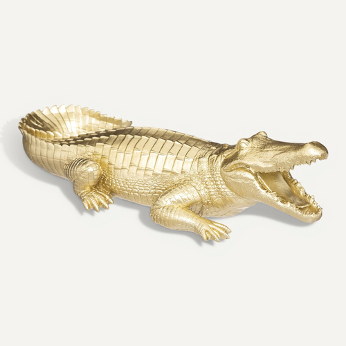 Crocodile En Résine - Doré