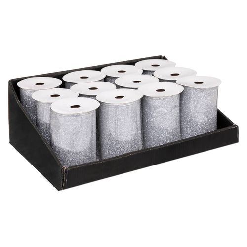 Guirlande De Noël Ruban Argent Pailleté 12 Cm X 5 M