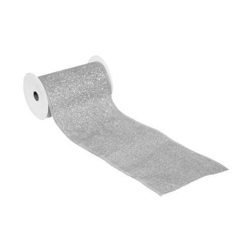 Guirlande De Noël Ruban Argent Pailleté 12 Cm X 5 M